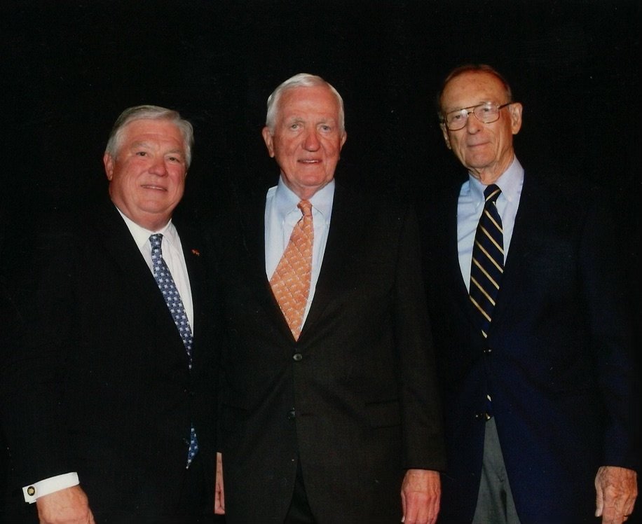 Former Gov. Haley R. Barbour, Wirt R. Yerger, and Buddy Klumb, Yerger's finance chairman in the 1950s.