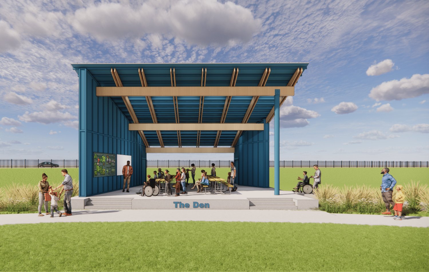A rendering shows a new outdoor pavilion opening this weekend at the LeFleur’s Bluff Education and Tourism Complex.