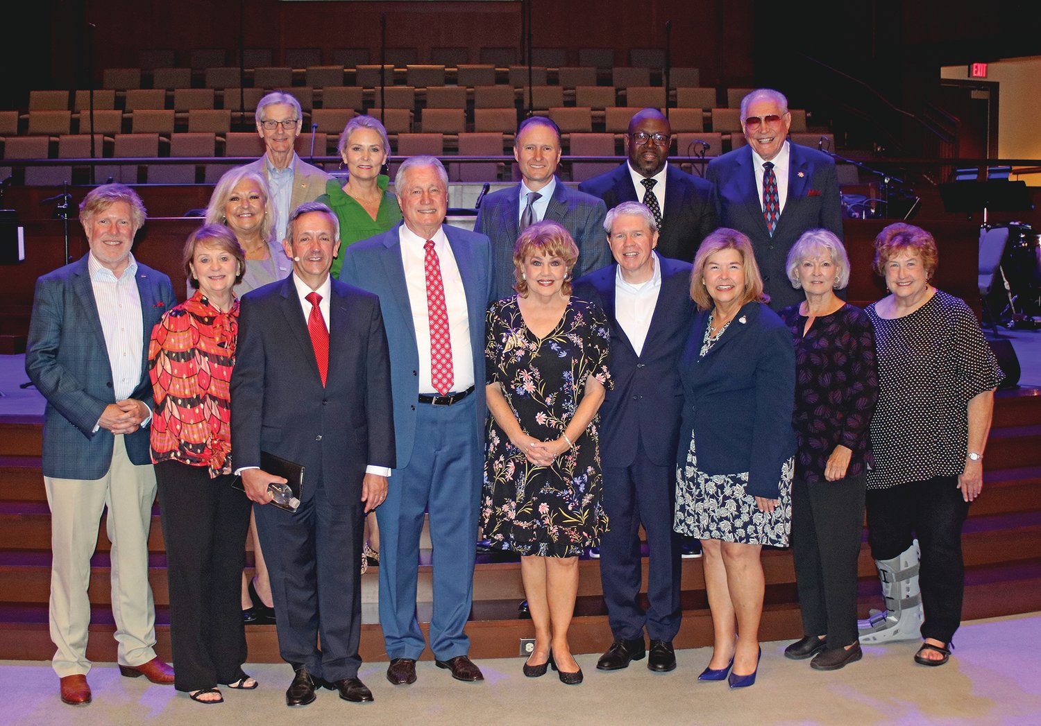 A Call for Prayer in Madison last week at First Baptist Church featured speaker Dr. Robert Jeffress of First Baptist Church in Dallas and singer-songwriter Dickey Lee. Some of those attending included, front row, left to right, Natchez Mayor Dan Gibson, Madison Alderman Janie Jarvis, Dr. Robert Jeffress, Bishop Jerry Dillon Of Parkway Church, Mayor Mary Hawkins Butler, Dr. Bill Hardin of First Baptist Madison, Chancery Judge Cynthia Brewer, Helen Carney, Pat Truesdale; second row, Crystal Springs Mayor Sally Garland, Alderman Guy Bowering, State Rep. Jill Ford, Rev. Jason Dillon of Parkway Church, Pastor Seven Brooks of Fairview M.B. Church and Pastor Bobby Hood.