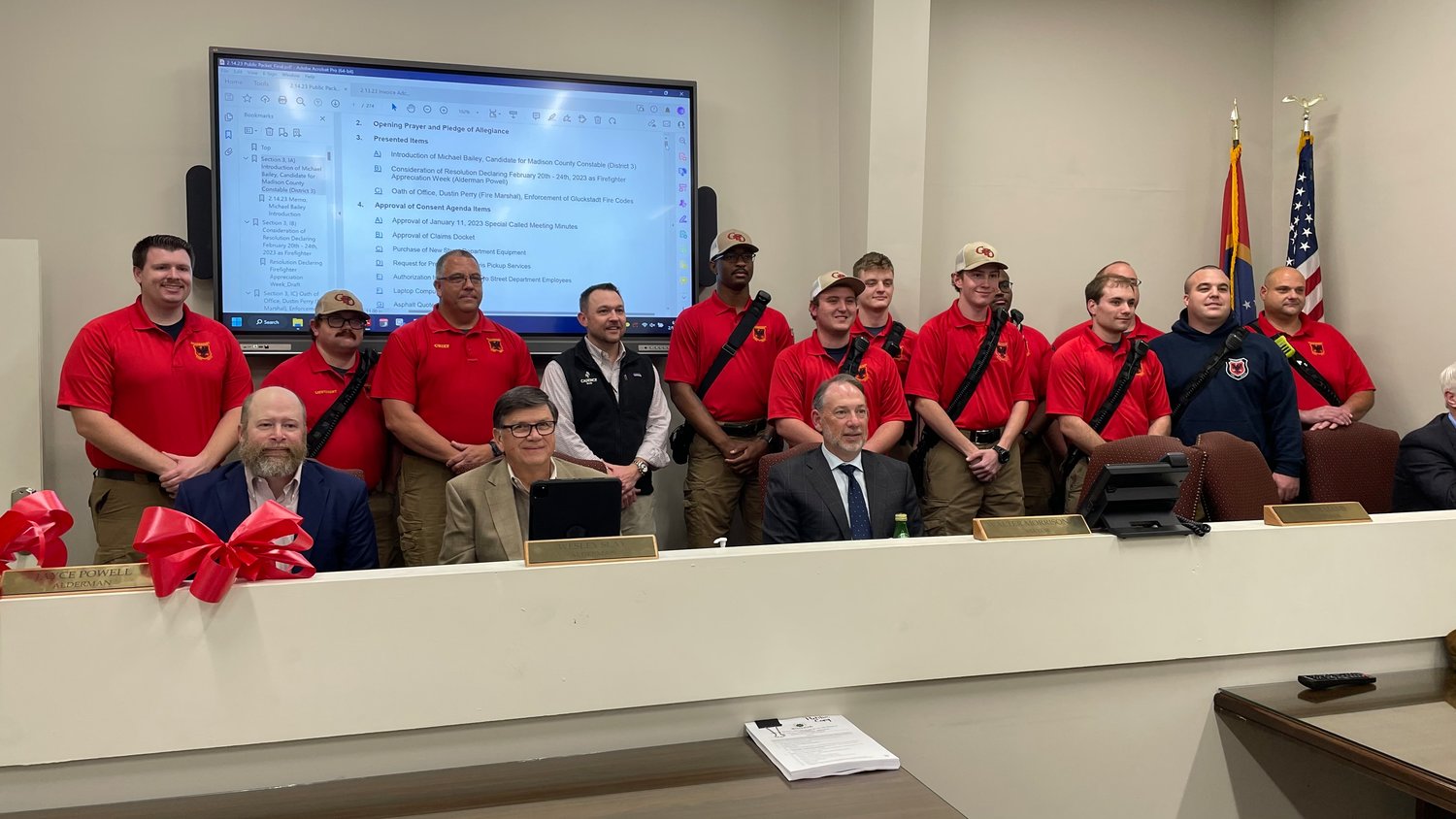 The City of Gluckstadt adoption a resolution Tuesday night that declared the week of Feb. 20 - 24 as Firefighter Appreciation Week. Members of the Gluckstadt Fire Department attended the meeting and were recognized for all the work they do for the community.