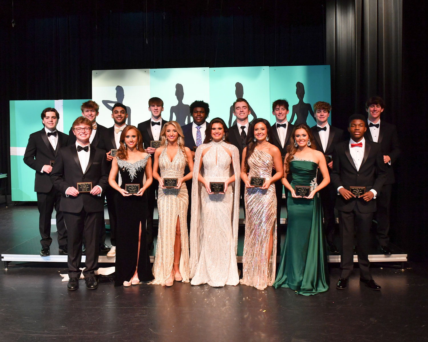 The following juniors were awarded, back row, left to right, beaus Will Brown, Camden Hood, Harry Singh, Reed Cascio, John Griffin, Reese Moseley, Ty Miller, George Tickner, and Max Zuluaga, Front row left to right are beau Ellis Nichols, beauties Avery Johnston, Dixon Shirley, Katie Norris, Izzy Goddard, Nataleigh Nix, and beau Hayes Williams.