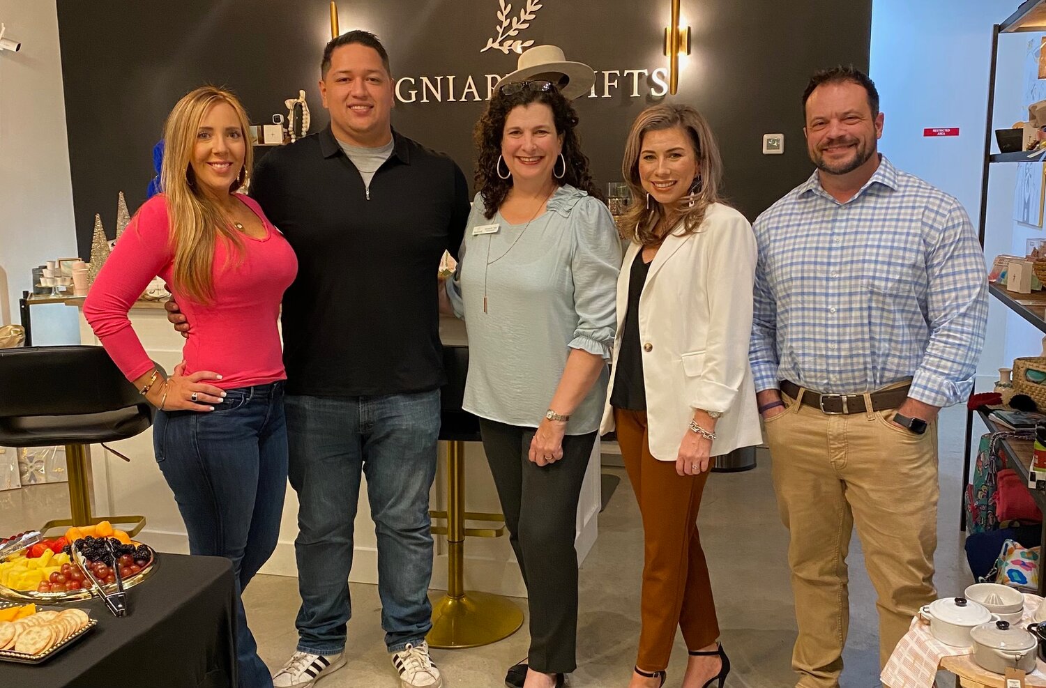 Members of the Gluckstadt Madison Business Alliance pose for a picture at a recent event. Pictured, from left, are Jeanie Robinson (Lagniappe Gifts), Jose Hernandez (River Oaks Roofing), Elizabeth Tyler (GMBA Executive Director) Brooke Howard (Citizens National Bank), and Michael Petyak (Oakmont Financial Partners).