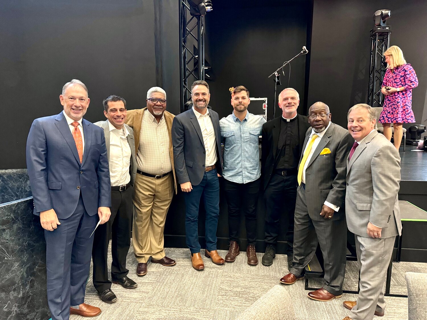 Pictured, from left, are Mayor Bubba Morrison, City of Gluckstadt; Dr. Greg Hawkins, Hope Hollow Ministries, Pastor Keith Gayden, Mt. Pleasant Baptist Church, Pastor Jason Smith, Pinelake; Pastor Nathan Hughes, Vertical Church; Father Matthew Simmons, St. Joseph Catholic Church; Pastor Steven Brooks, Fairview Baptist Church and Dr. Kevin Cooper, Grace Crossing Baptist Church.