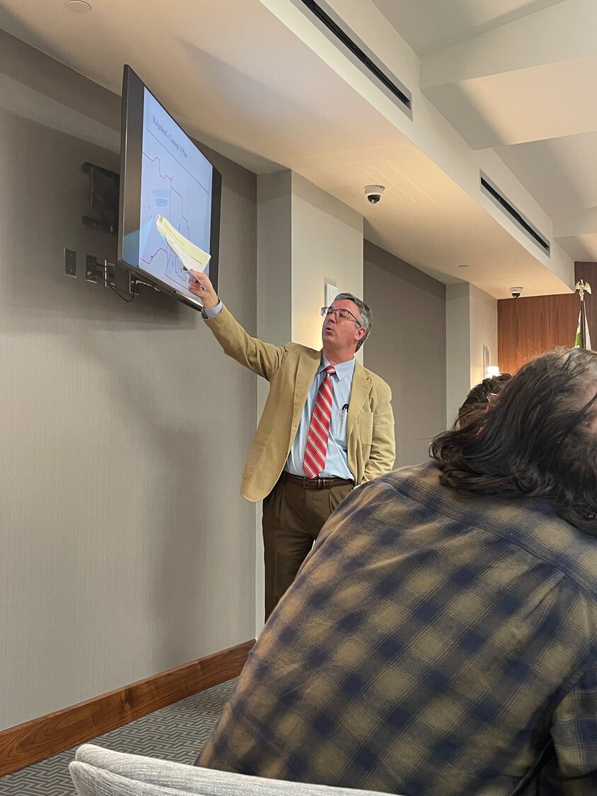 Chris Watson presented information from four proposed redistricting maps at tuesday’s public hearing. Watson is a consultant for the city with Bridge & Watson Inc. out of Oxford.